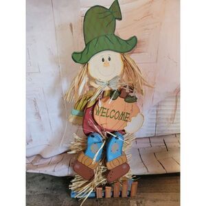 Wooden scarecrow welcome pumpkin Thanksgiving fall Decor figure